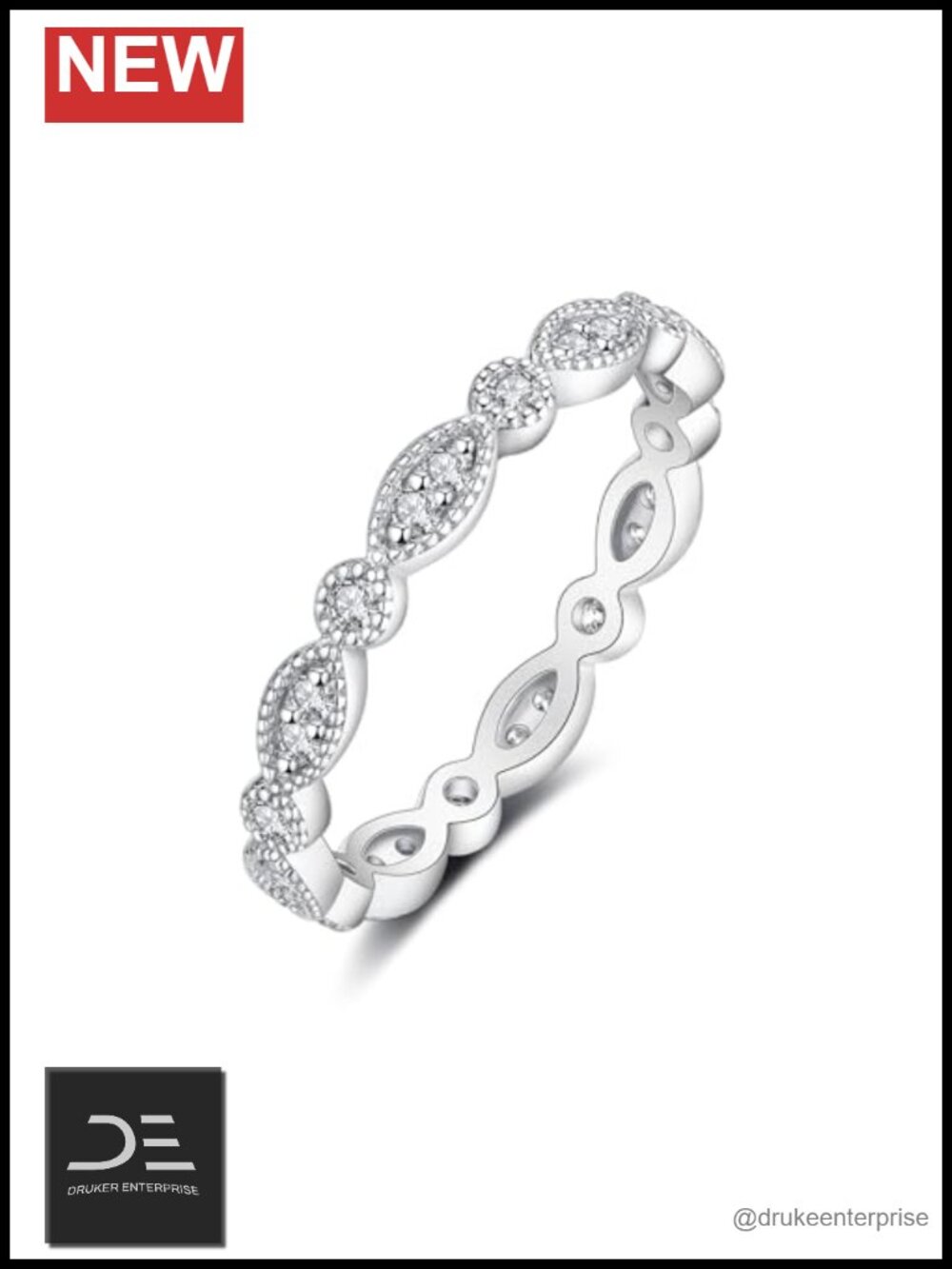 Lab Grown Diamond Eternity Ring Stackable 18K White Gold Plated Sterling Silver
